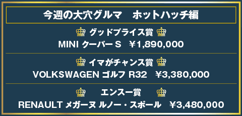 今週の大穴グルマランキング